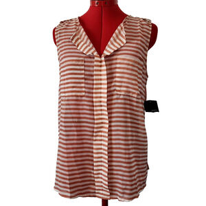 NWT FEMME Rose and White Stripe Sleeveless Blouse Size M‎